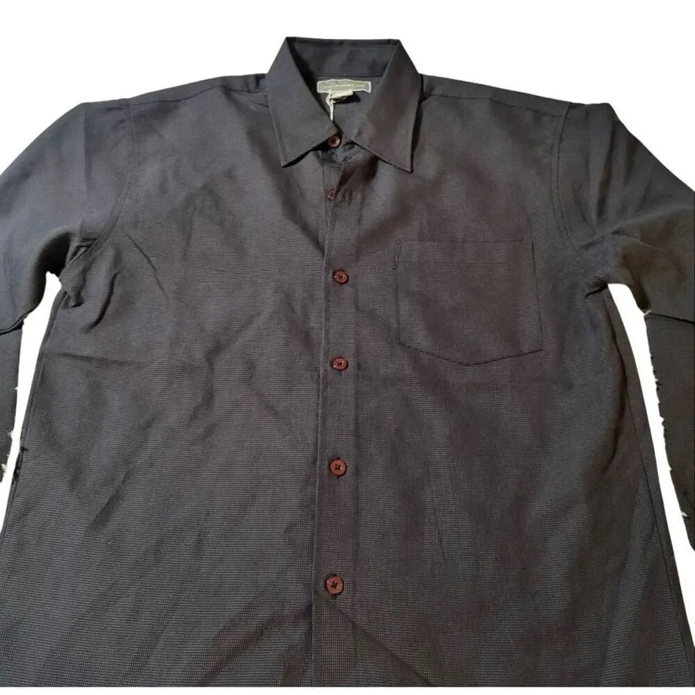 Men's long sleeve button-down casual dark gray texture shirt M